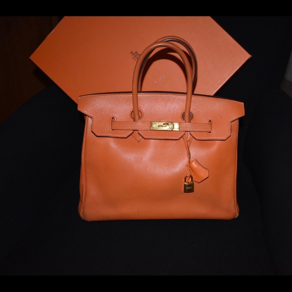 Authentic HERMES  Birkin 35 Orange Swift leather